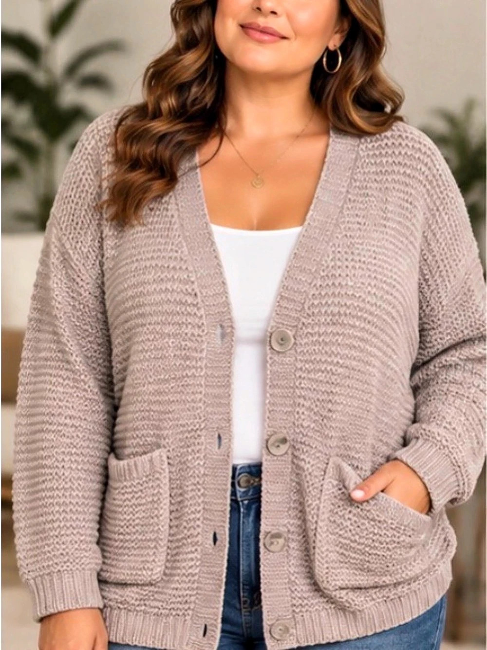 25.5 ptp Knit Cardigan Open Front in Pink & Brown Size Medium